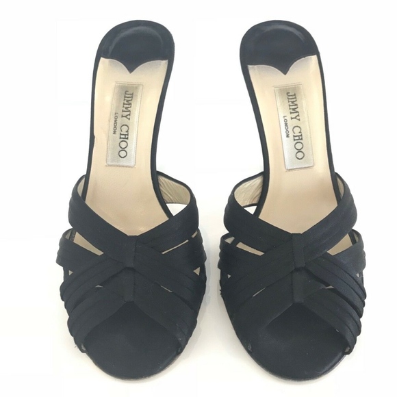 JIMMY CHOO BLACK SILK SATIN SLIDE SANDALS SIZE IT 38 / US 8 - Picture 11 of 16